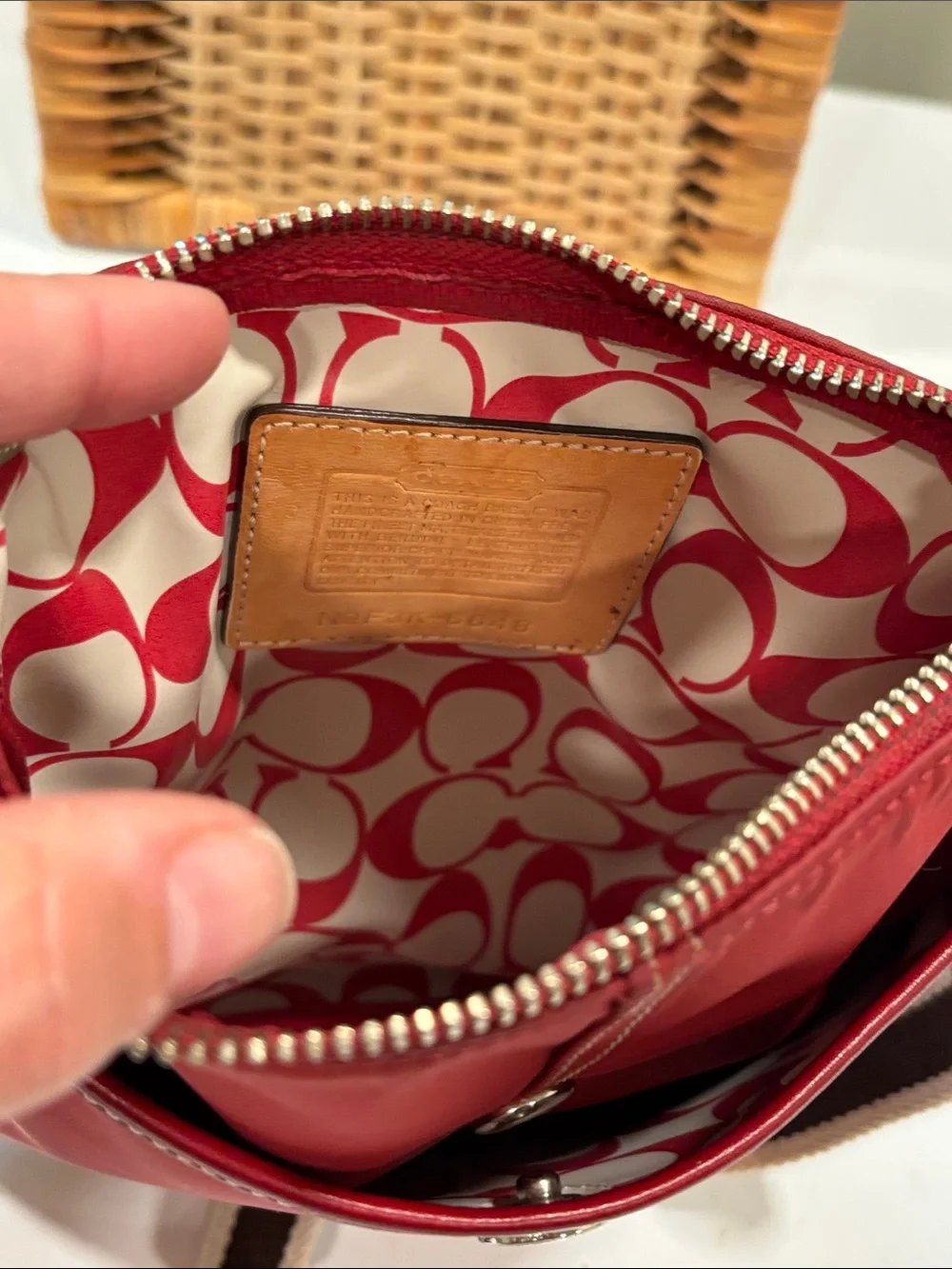 Coach Red Nylon Crossbody Bag with Striped Adjustable Strap